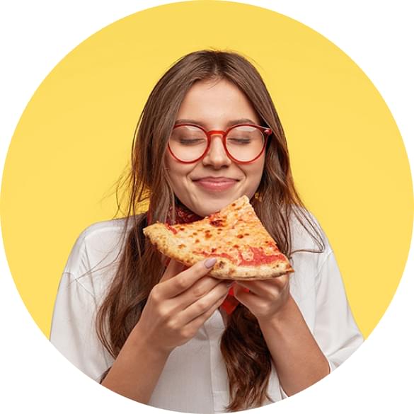 Woman with pizza image